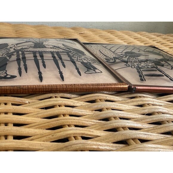 Vintage 40's Pair Silhouette Convex Glass Pictures Reverse Painted 5x4" - Picture 6 of 10